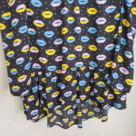 Anna Sui Novelty Lip Print Peplum High Low Blouse Size XS - Picture 7 of 12
